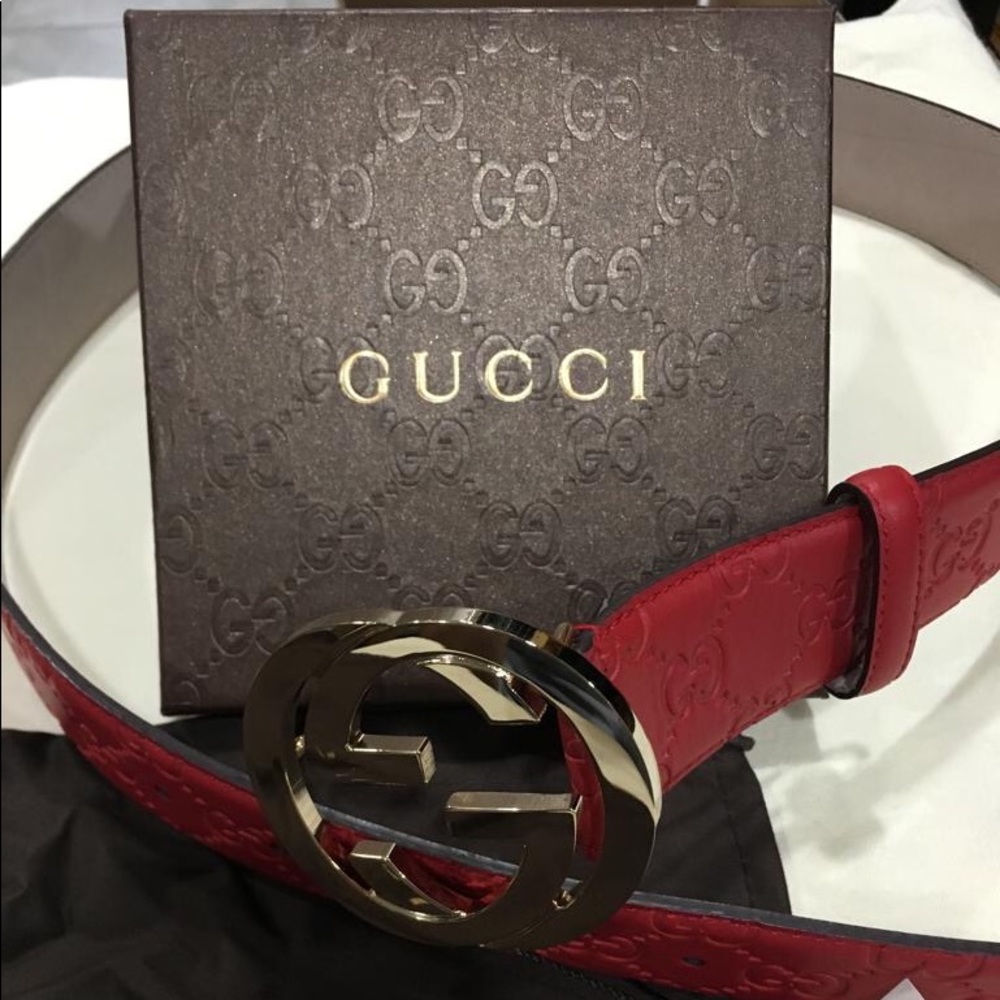 ✅Authentic Genuine Red Leather GG belt - Picture 1 of 2